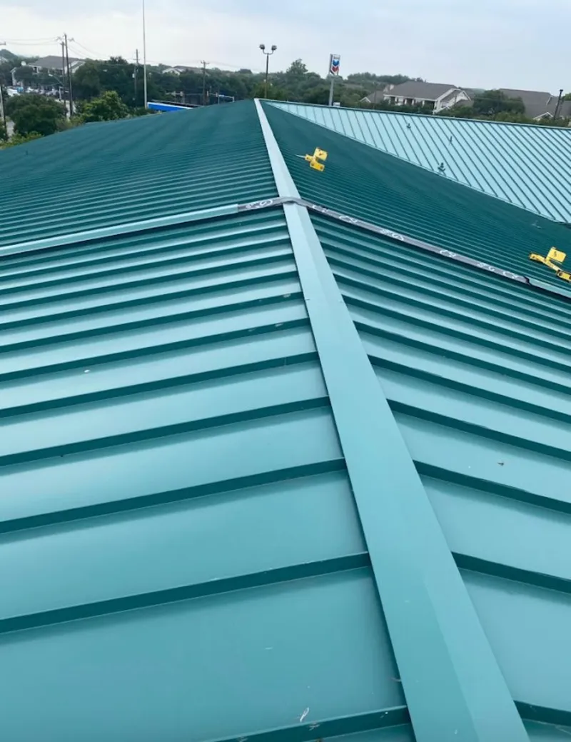 Green commercial metal roof ridge and valley for Metal Roof Repair in San Jose